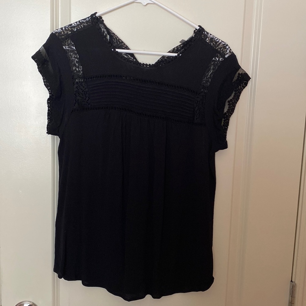 Black blouse, lace yoke